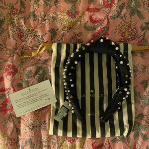 Lele Sadoughi Woven Multi Pearl and Stud Knotted Headband